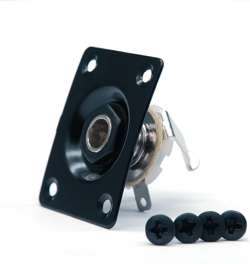 harpfeas Metal 1/4 Output Jack Plate Input Jack Socket for Tele SG Style Electric Guitar Parts Replacement (Black) - Image 1